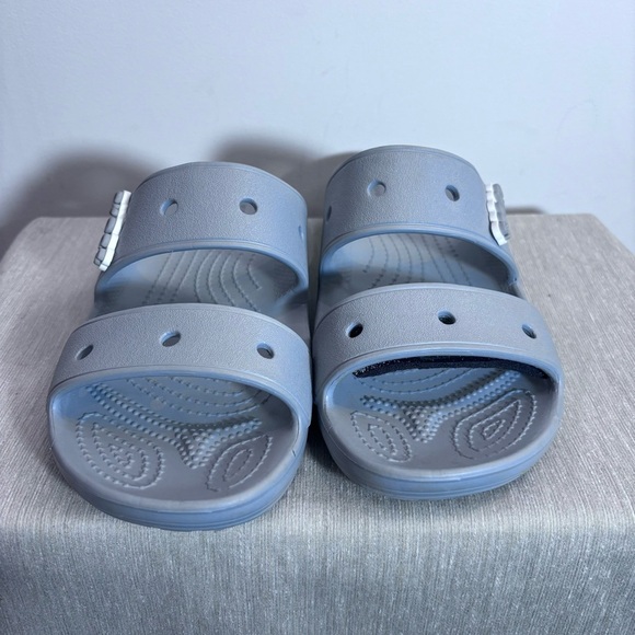 CROCS SZ 7 2 Bands Straps Slii On Comfort Insole Sandals in Light Grey. - Picture 2 of 8